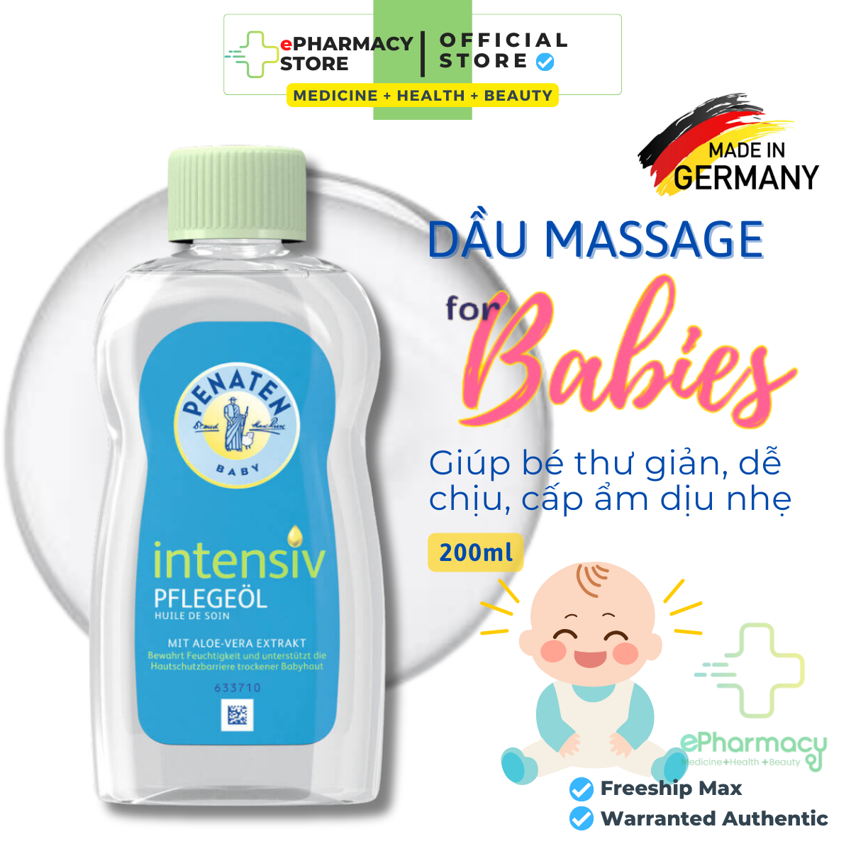Dầu Massage Penaten 200mL cho bé từ sơ sinh (Đức)