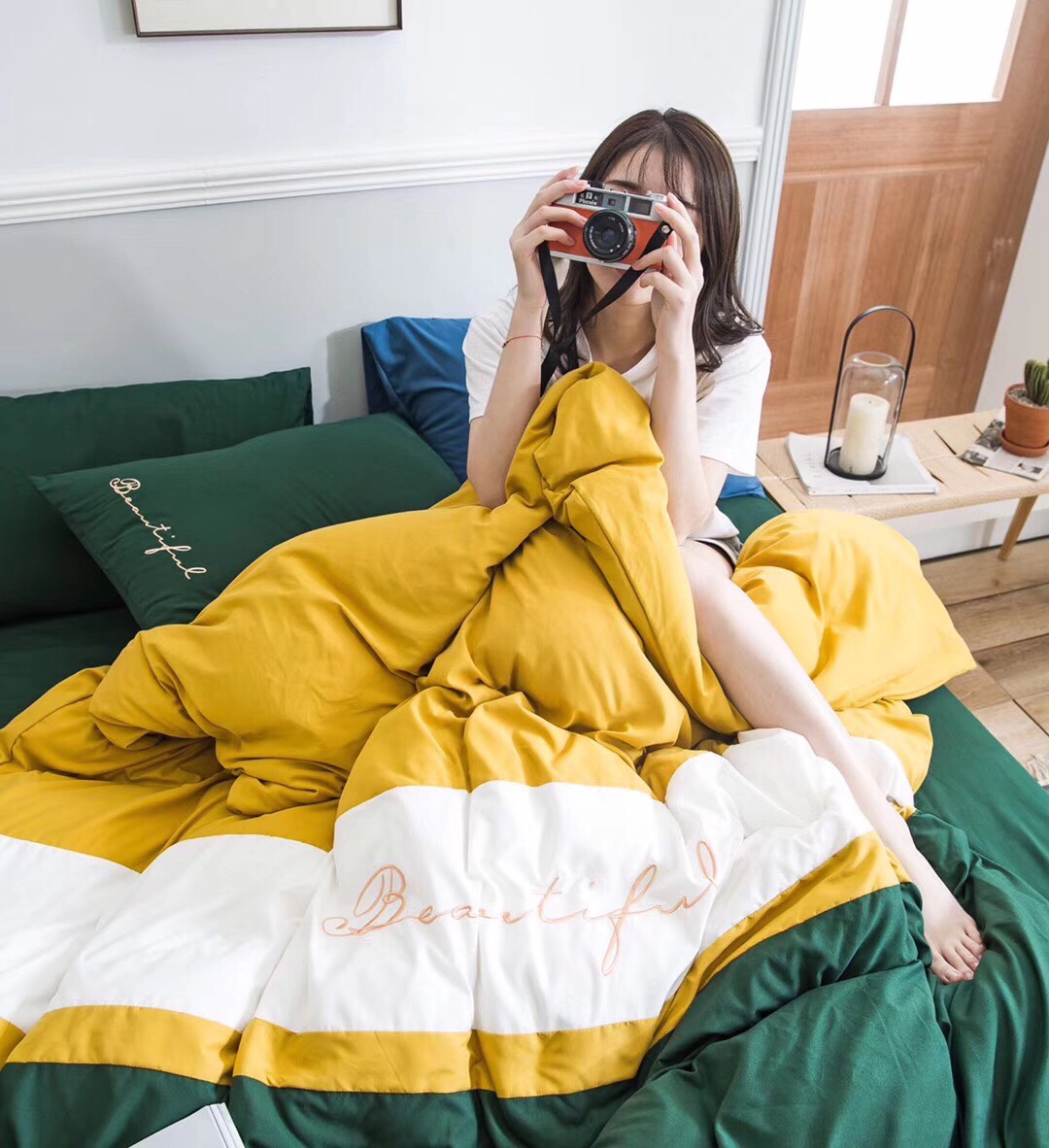Combo 4 Món Chăn/Mền Ga Gối Cotton Cao Cấp Phối Màu