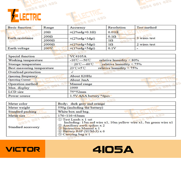 [HCM]Thiết Bị Đo Điện Trở Đất Victor 4105A Máy Đo Điện Trở Đất VC 4105A