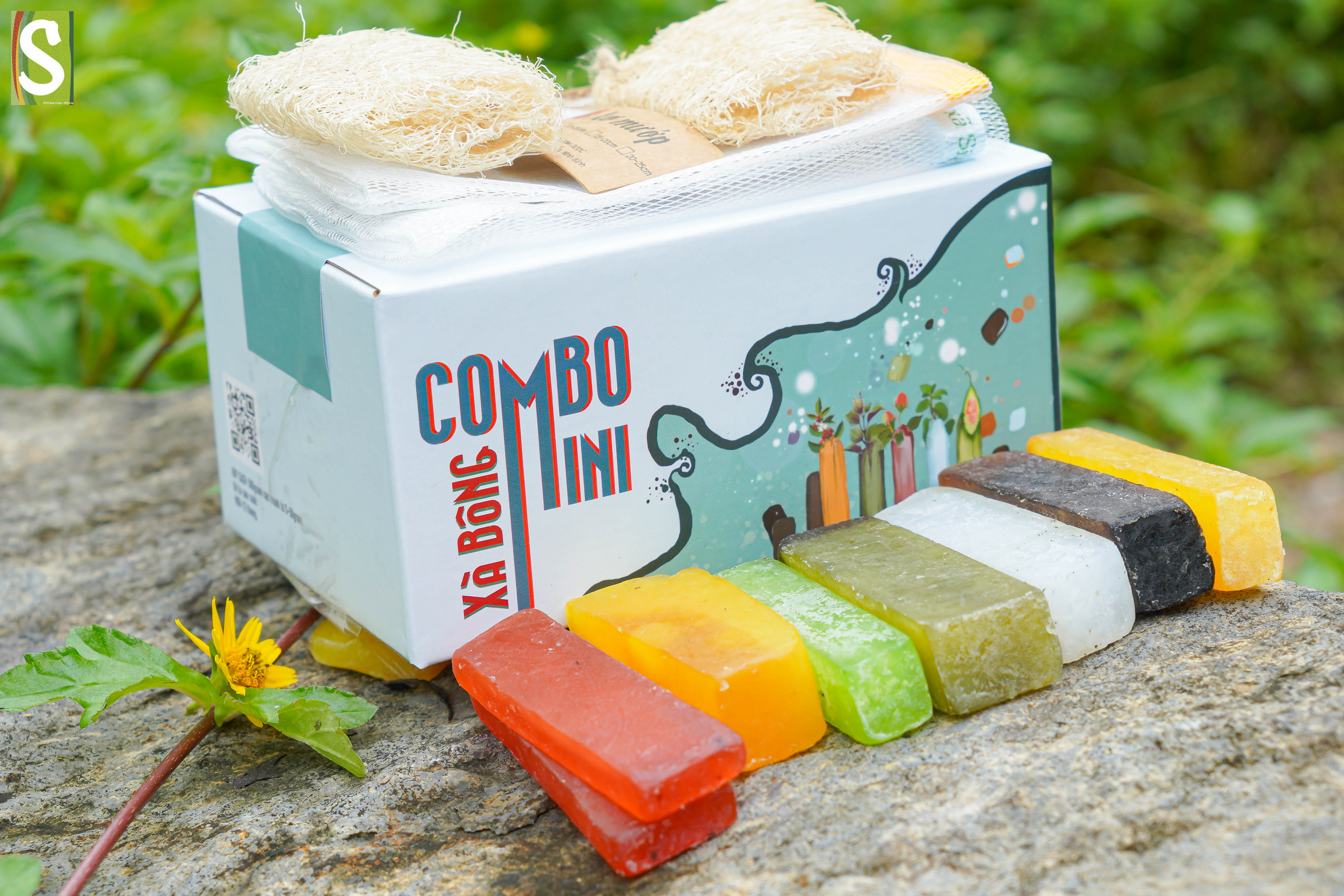 Vụn Sinh Dược - Combo xà bông mini 500g + 2 túi tạo bọt + bông tắm xơ mướp