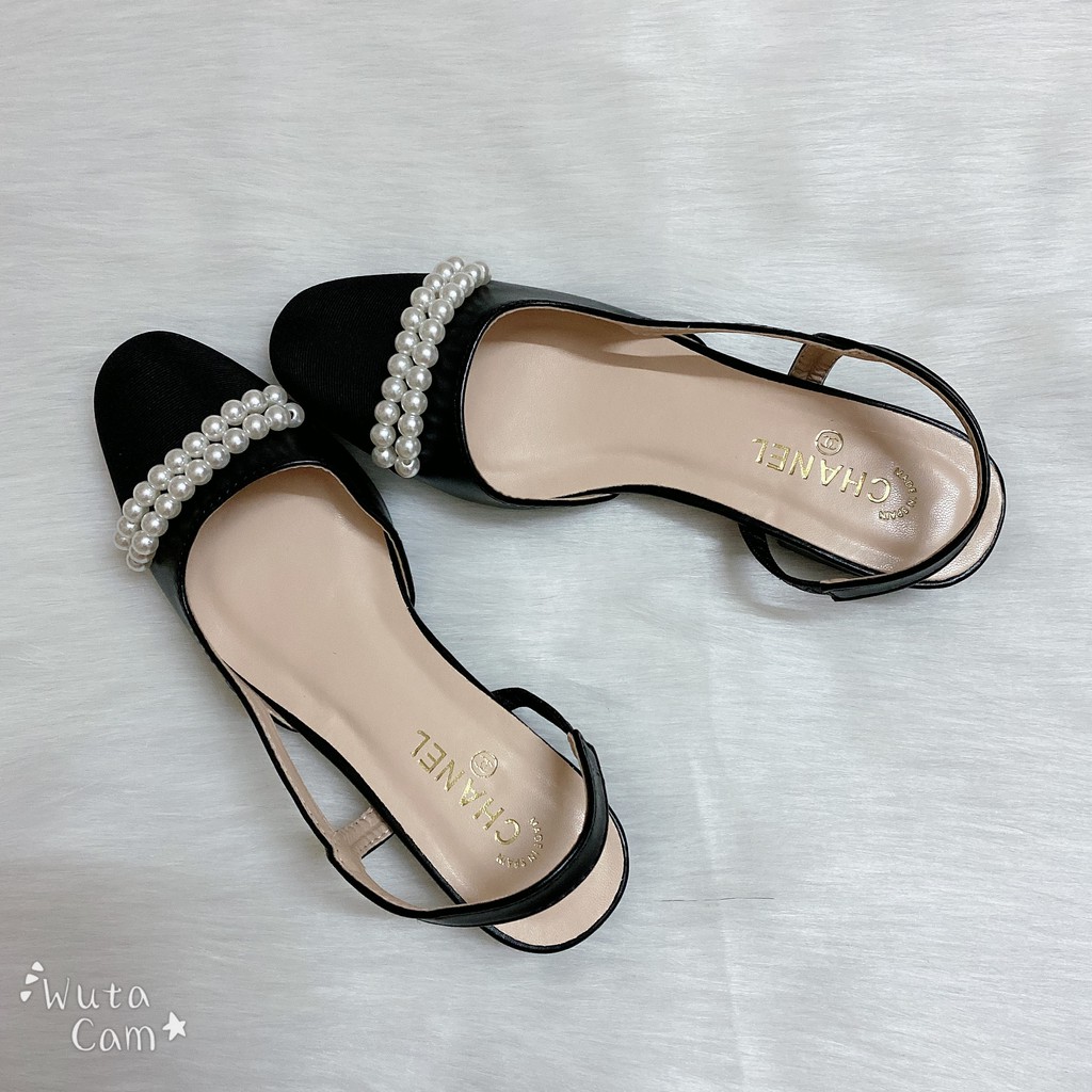 Giày búp bê hở gót 2p đính ngọc phong cách tiểu thư