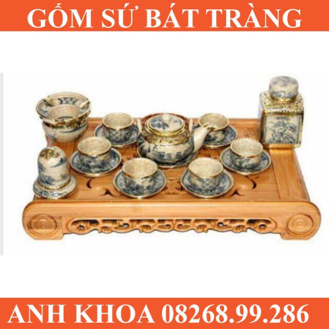 Ấm chén dáng Nhật men rạn bọc đồng giả cổ full Gốm sứ Bát Tràng Anh Khoa