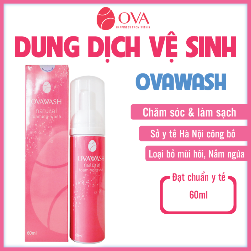 Dung dịch vệ sinh phụ nữ tạo bọt Ovawash kháng khuẩn, làm hồng, ngăn ngừa và giảm nguy cơ viêm nhiễm vùng kín, loại bỏ mùi hôi tanh, dung tích 60ml