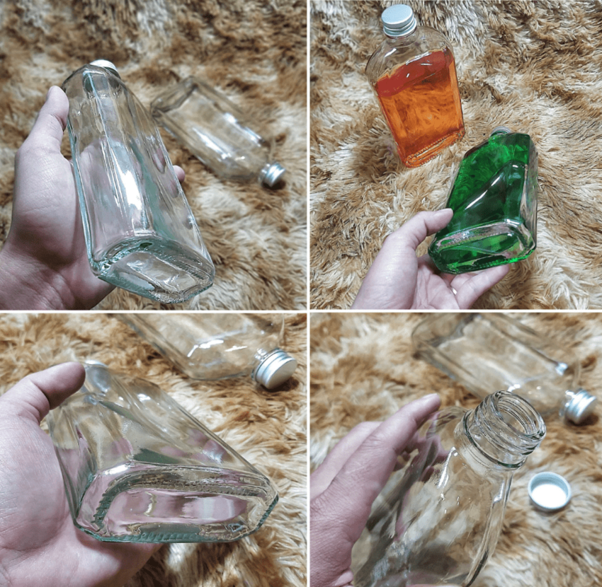 glass bottle 500ML – SQUARE shape FLAT deign – curved Shoulder – combo 2 bottles