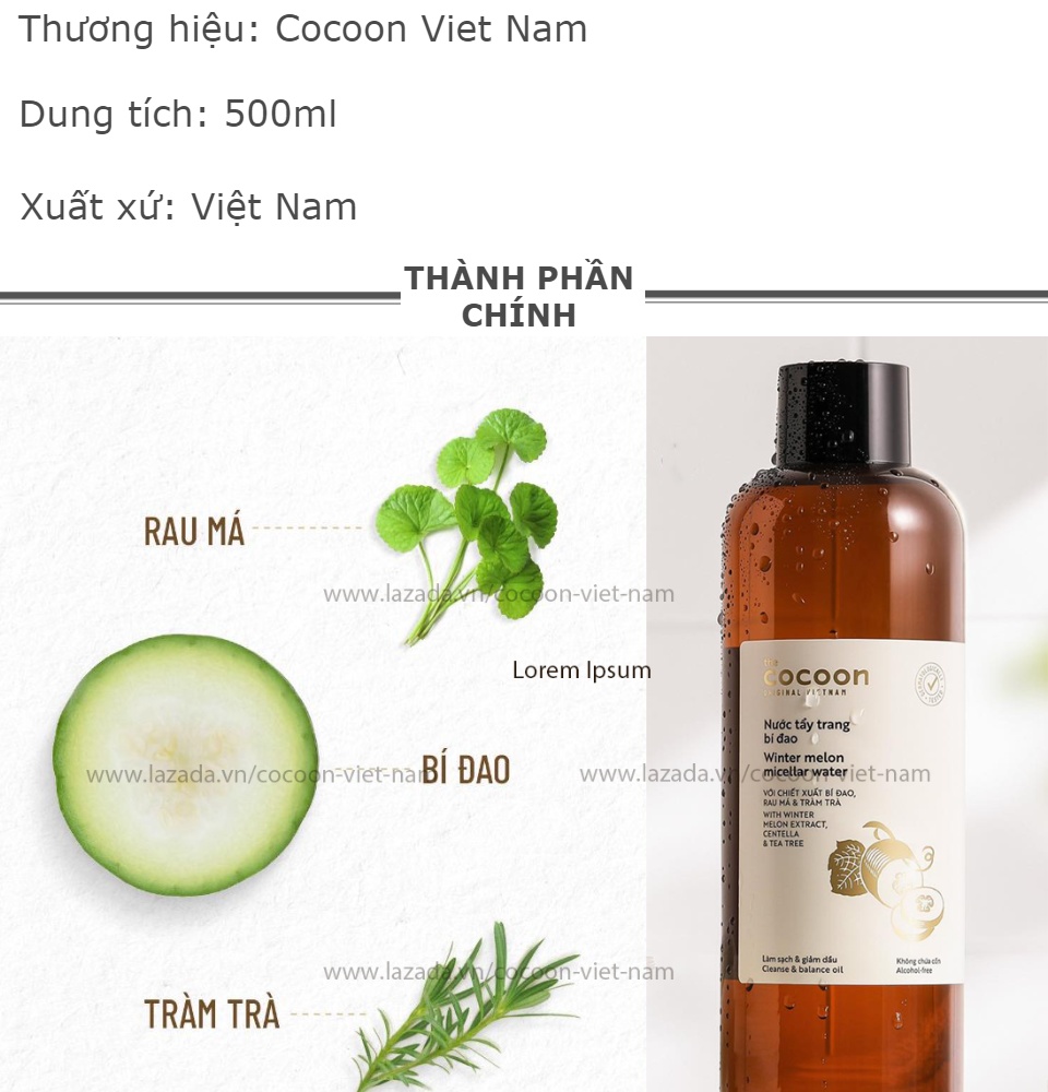 Nước Tẩy trang COCOON 500ML (CHÍNH HÃNG)