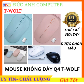 Chuột máy tính không dây t-wolf q4, chính hãng 100%, bảo hành 12 tháng, tặng pin xịn, được lựa màu