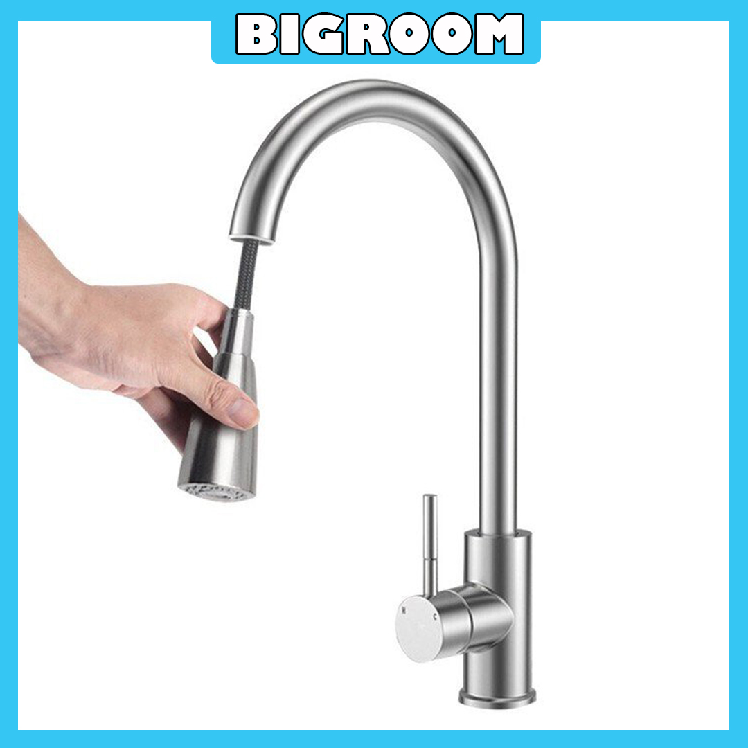 Vòi bồn rửa chén bát inox 304 có dây rút loại cao cấp, 2 chế độ nước, vòi bồn rửa nhà bếp có dây rút