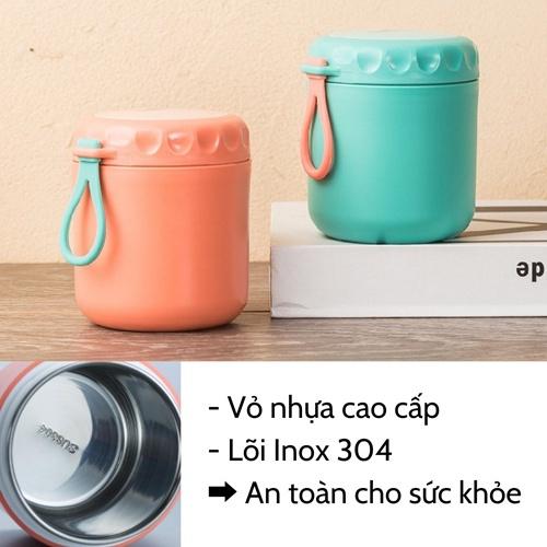 Ca ủ cháo Nhật có quai xách thông minh, hộp giữ nhiệt ruột inox cao cấp 430ml thiết kế quai xách dễ dàng mang theo khi đi xa GIÁ HỦY DIỆT