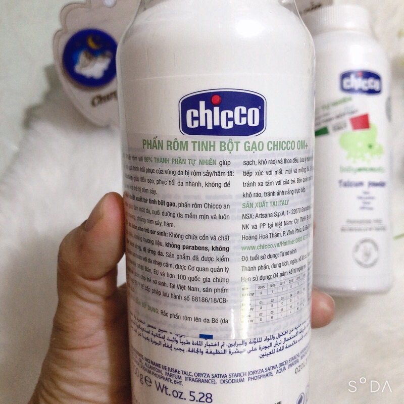 Phấn rôm tinh bột Gạo Chicco cho bé 150g - Italia