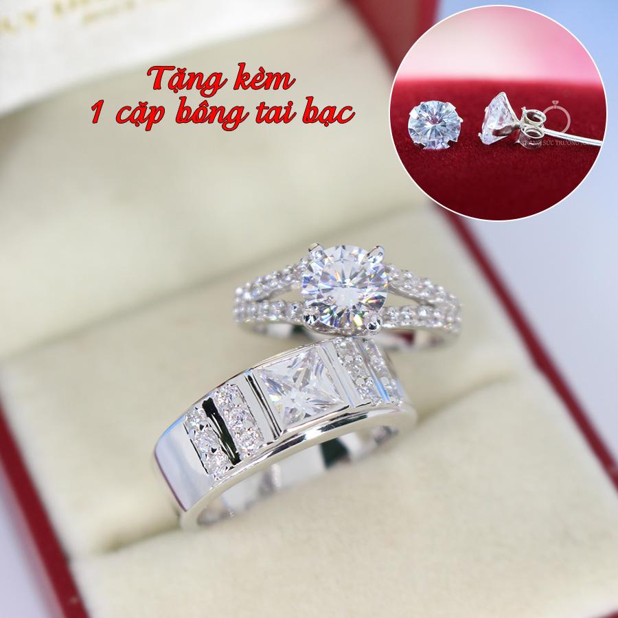 Nhẫn đôi bạc nhẫn cặp bạc đẹp đính đá tinh tế ND0296 - Trang Sức Trường An