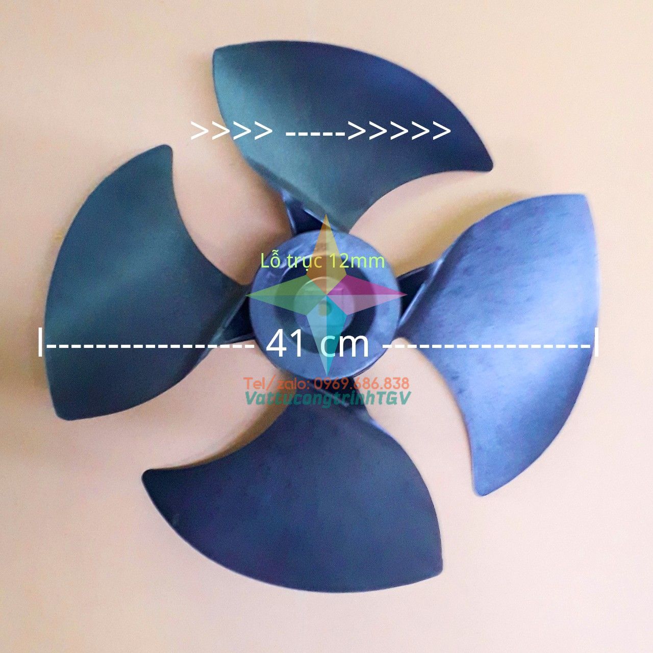 Cánh quạt ĐK 40cm, lỗ trục 12mm, thuận chiều thay thế cho quạt điều hòa hơi nước - Đen