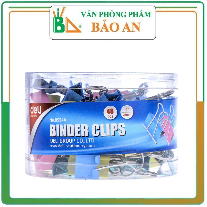 Hộp 48c kẹp bướm kẹp màu 25mm deli 8554 - văn phòng phẩm bảo an