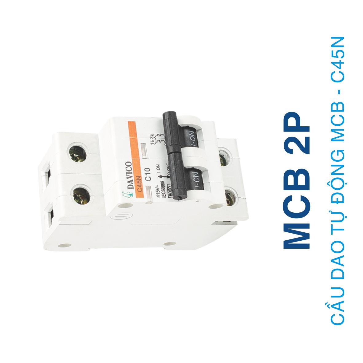 [HCM]Cầu dao Aptomat tự động MCB 2P- C45N Davico