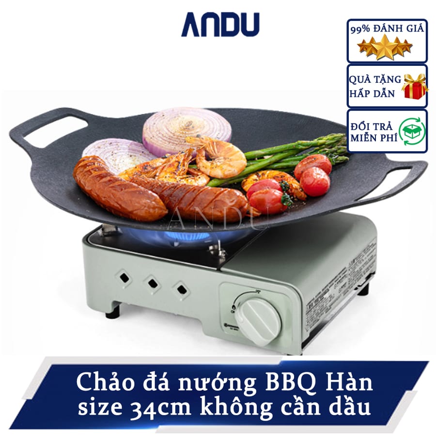 Chảo đá nướng thịt kiểu hàn quốc ecoramic, vỉ nướng bbq chống dính không cần dầu size 34cm