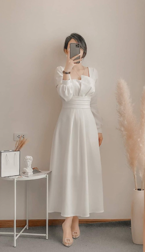 Đầm dự tiệc xòe tay phồng cách điệu