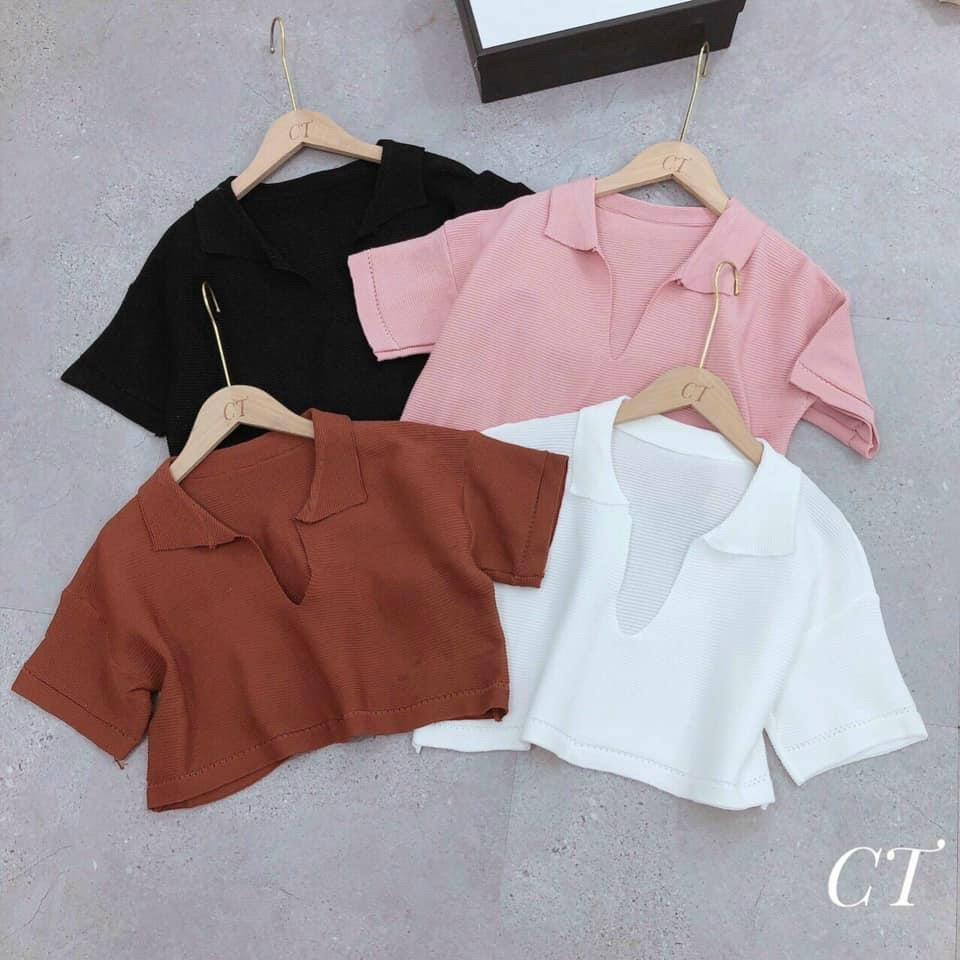 Áo croptop nữ trơn kiểu cổ sơ mi