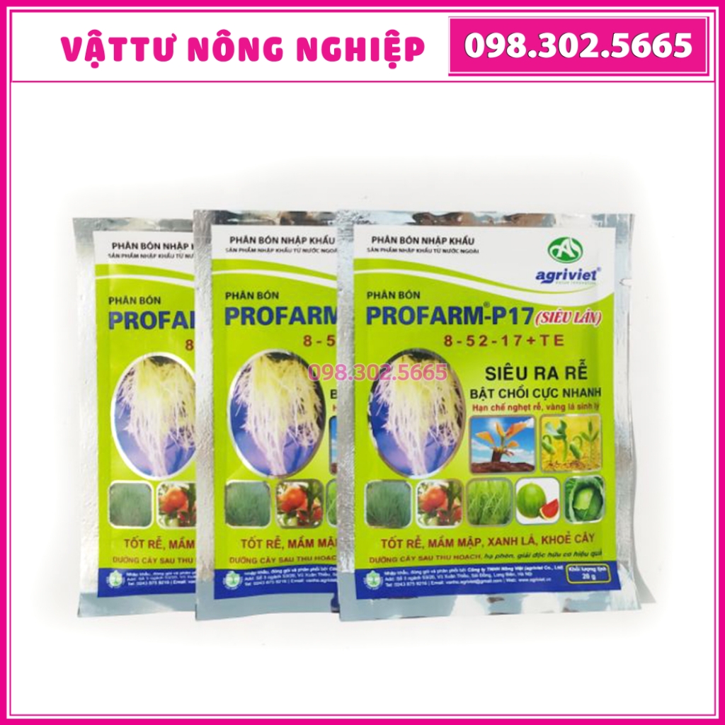 set 3 gói Phân bón kích rễ Profarm -P17 ( siêu lân) 8- 52-17 + TE siêu ra rễ, bật chồi cực nhanh giúp cây ấm gốc, chống