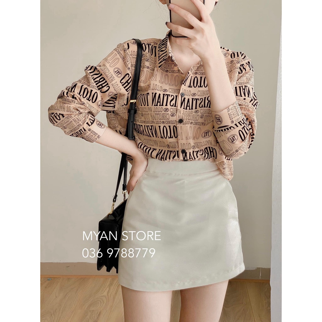 Áo sơ mi cổ đức hoạ tiết Avn032116