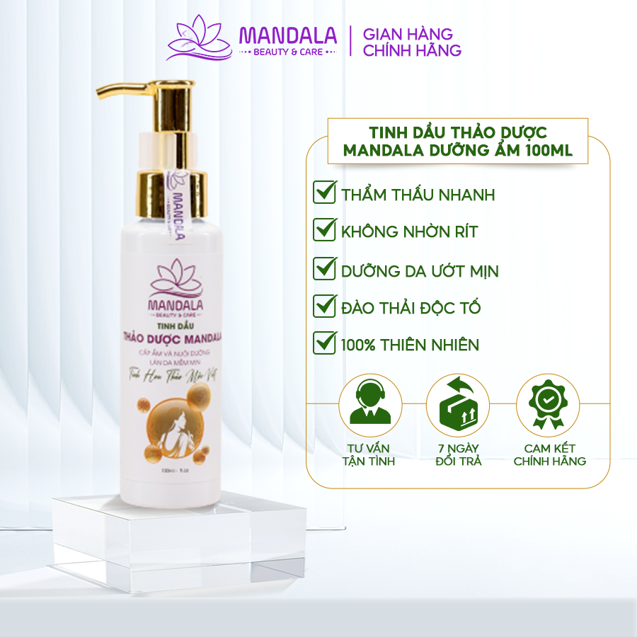 Tinh dầu thảo dược dưỡng da mandala 100ml dưỡng ẩm, thẩm thấu nhanh, không gây nhờn da