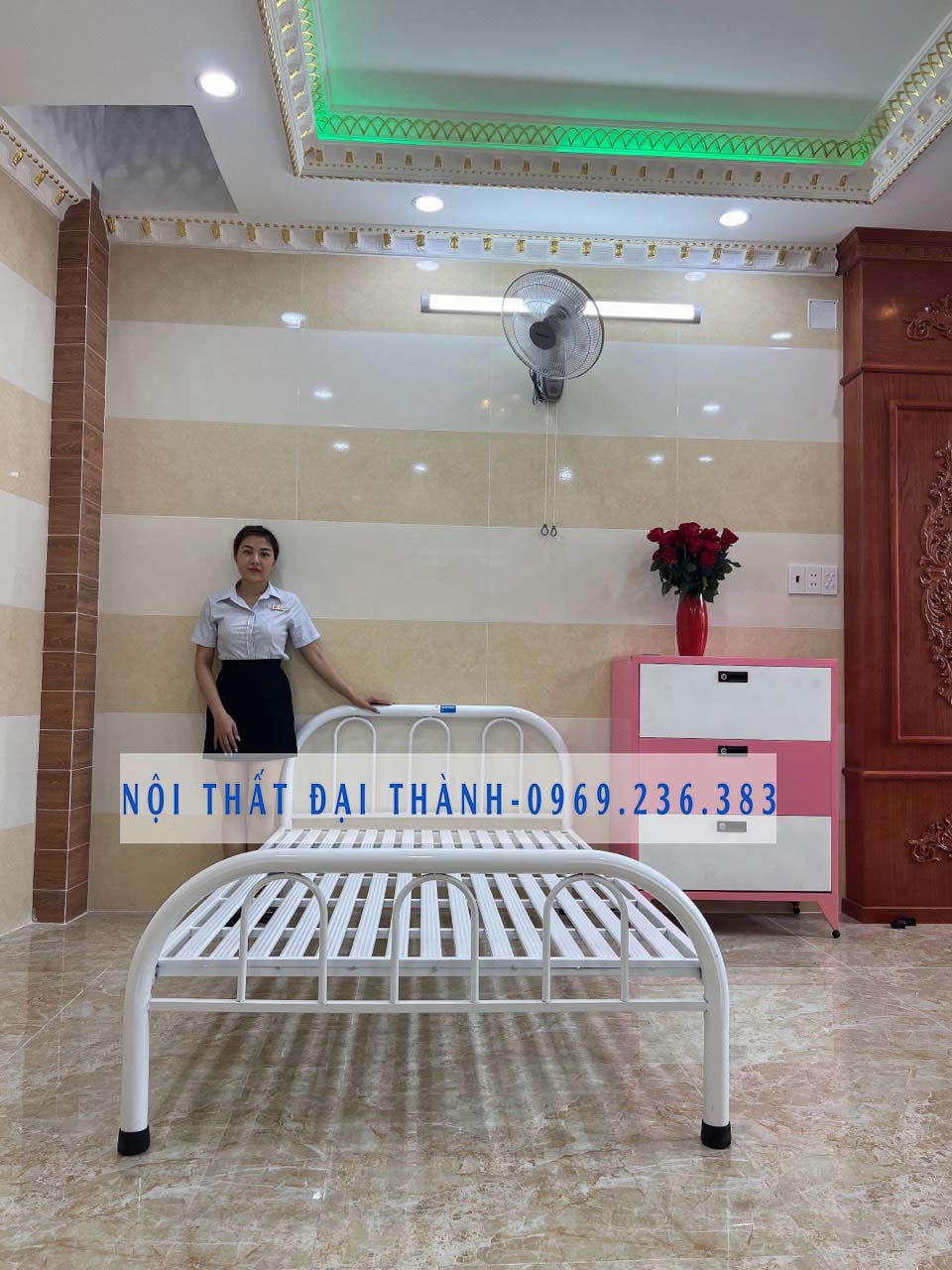 Giường sắt mẫu đơn giản kích thước 1m x dài 2m