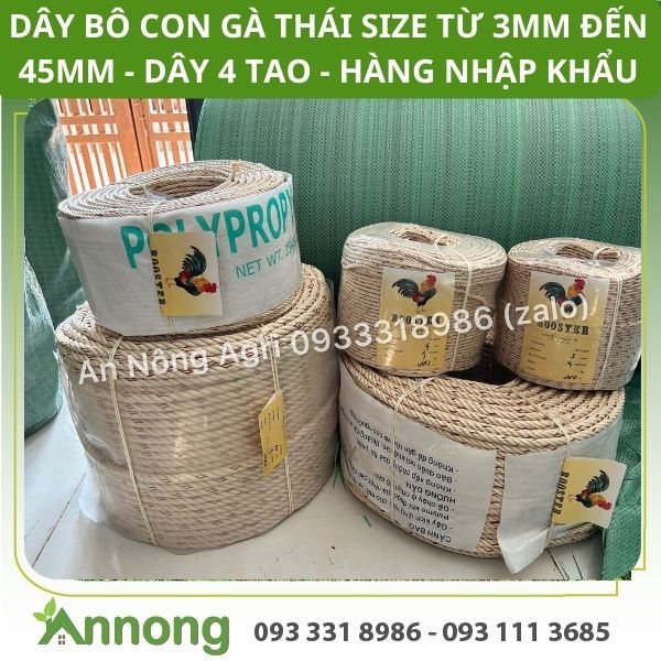 Dây Bô Thái, Dây Thừng Chịu Lực Con Gà 4mm - 10mm (bán theo cuộn dài 220m), Dây Bô Con Gà, Dây Thừng 4 Tao
