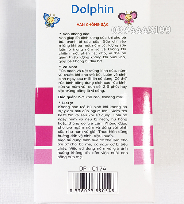 [Tặng 1 Núm Ty] Bình Sữa  Sơ Sinh Cổ Hẹp PC 60ml Dolphin - DPA017