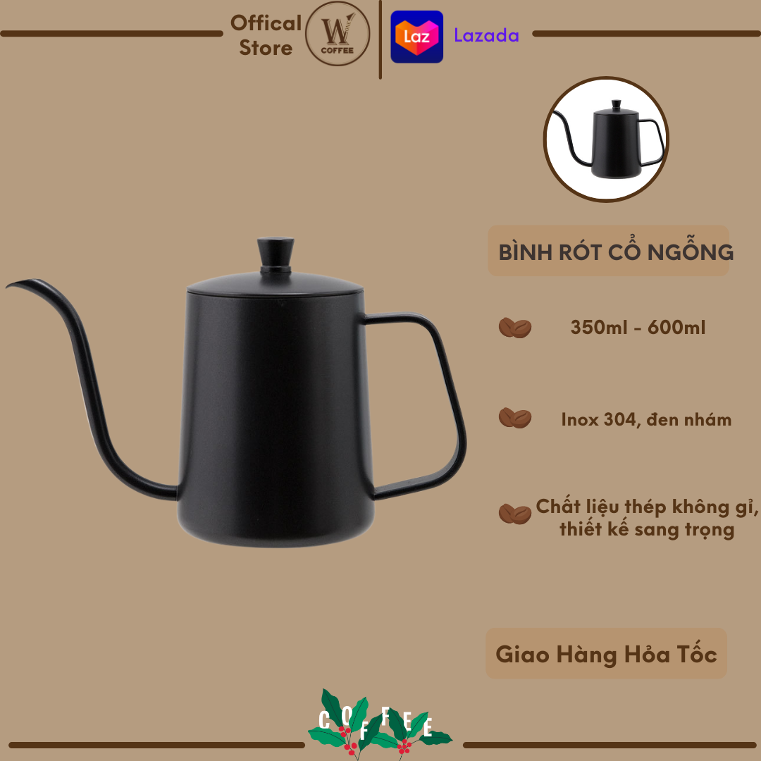 Bình pha cà phê inox 304, bình cổ ngỗng W1coffee
