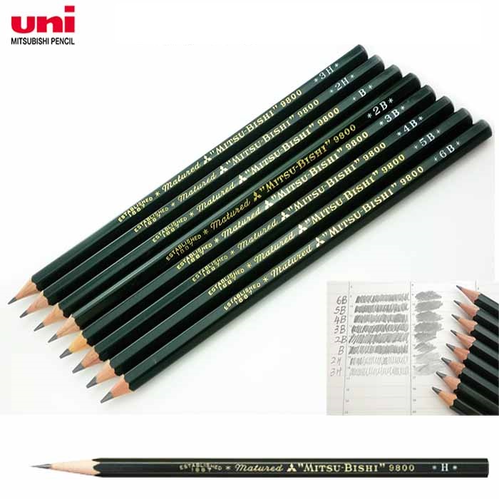[HCM]BỘ 6 CÂY BÚT CHÌ PHÁC THẢO UNI MITSUBISHI 9800 (B HB 2B 4B 5B 6B)