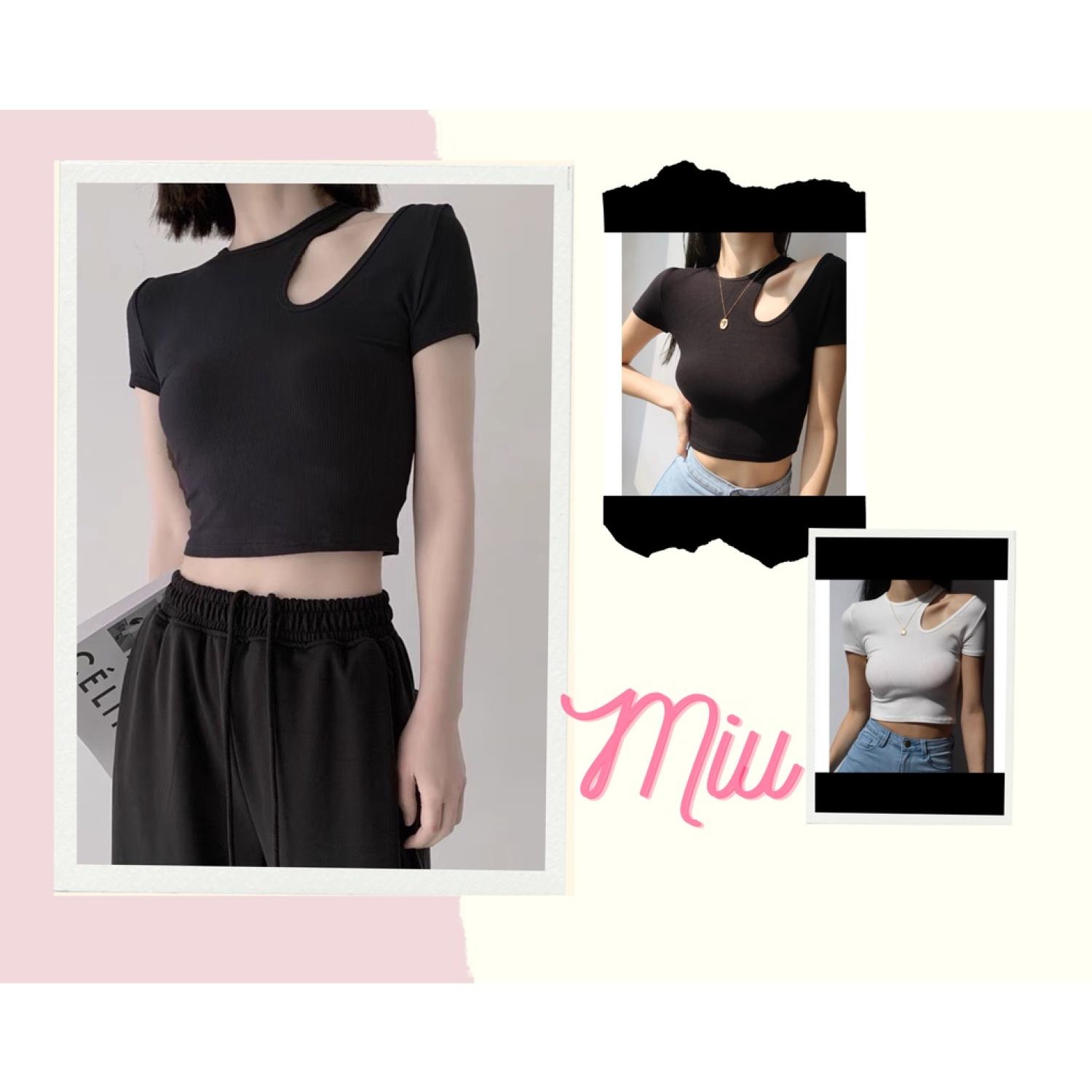 Áo Thun Khoét Vai Hở Vai 1 Bên tay ngắn Chất len tăm Dáng Croptop