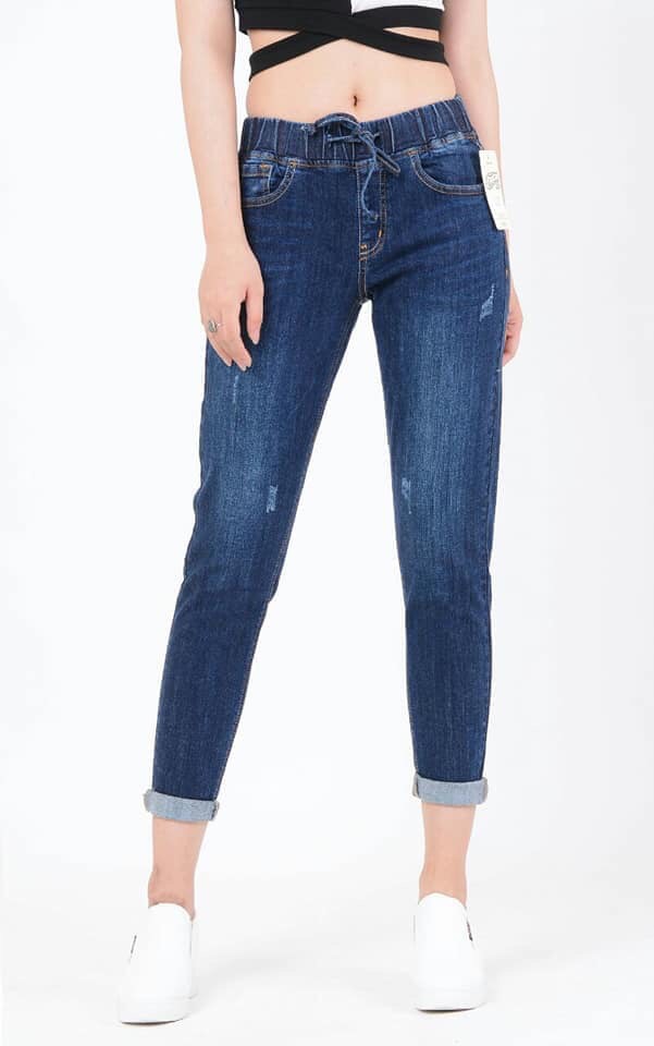 Quần jean nữ quần baggy lưng thun 9 tấc co giãn 4 chiều cao cấp xuất khẩu