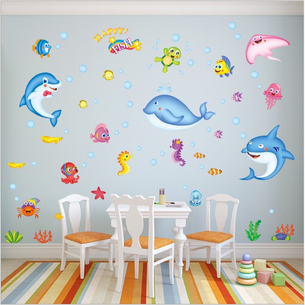 [HCM]DECAL DÁN TƯỜNG ĐÀN CÁ SẮC MÀU