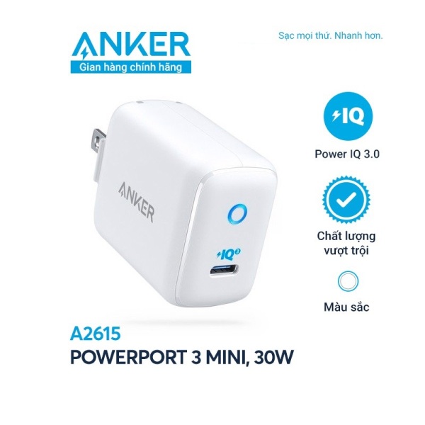 Củ sạc Cổng USB Type-C Anker PowerPort III Mini 30W Hỗ Trợ Power IQ 3.0 - A2615