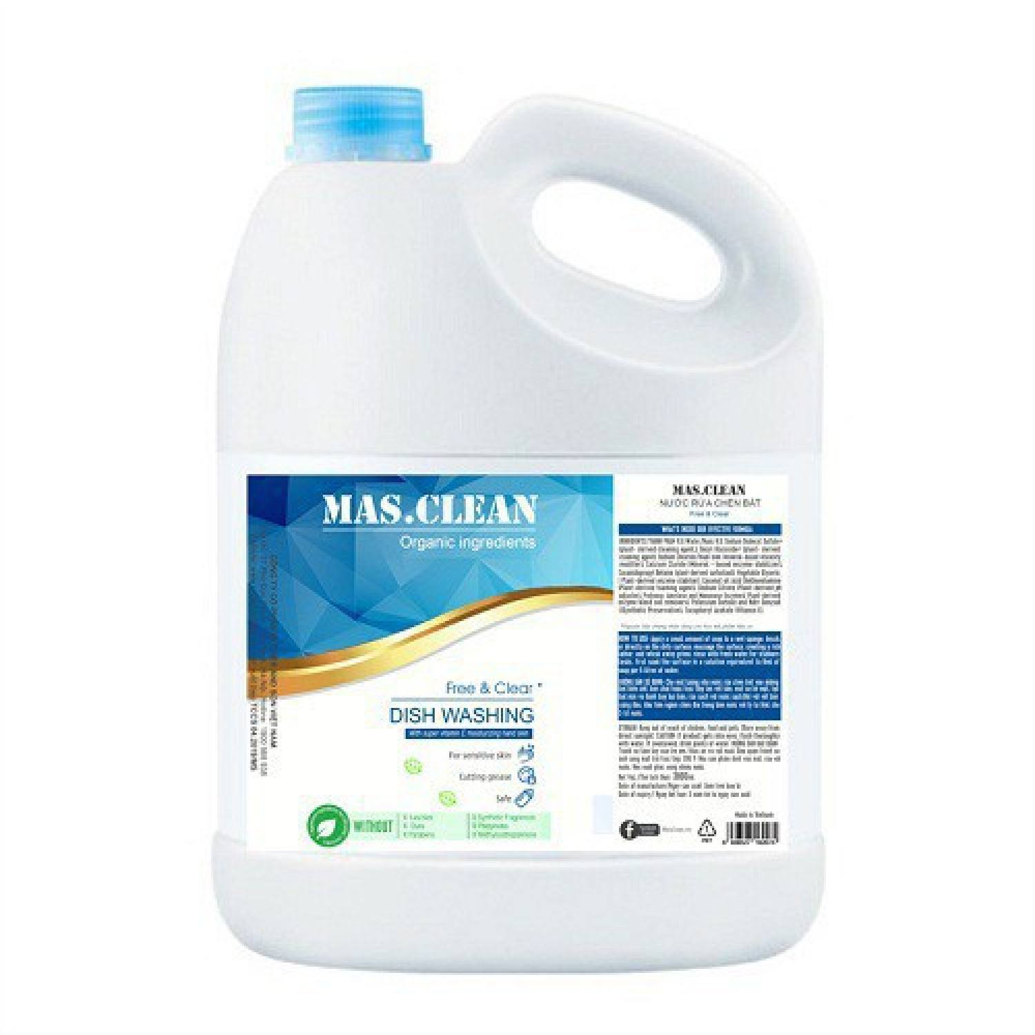 Nước rửa chén hữu cơ Mas.Clean can 3.8L tiết kiệm