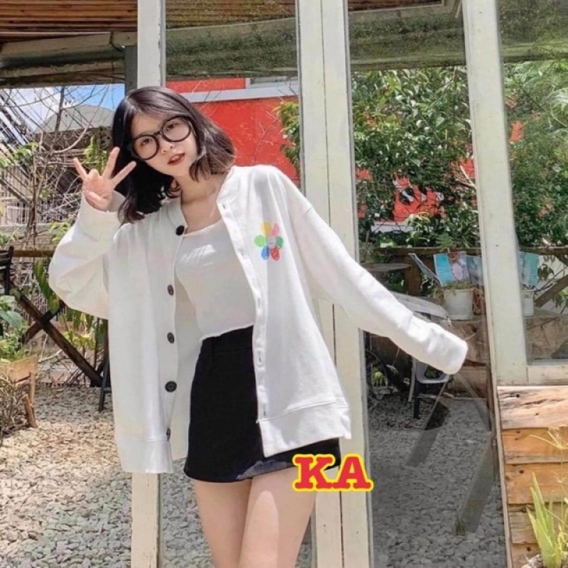 Áo Khoác Nhẹ Nữ, Áo Khoác Cardigan Nữ Phối Hoa Dễ Thương