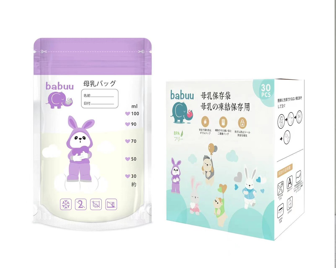 Túi trữ sữa Babuu hộp 30 túi 100ml