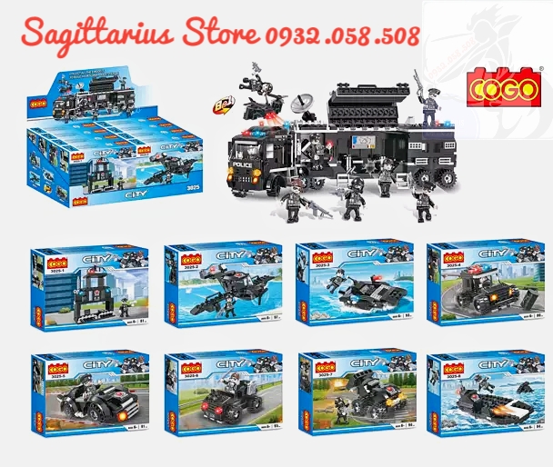 Bộ lego cogo 3025 - 8 in 1 lắp ráp các phương tiện chiến đấu hoặc kết hợp thành xe tình báo swat