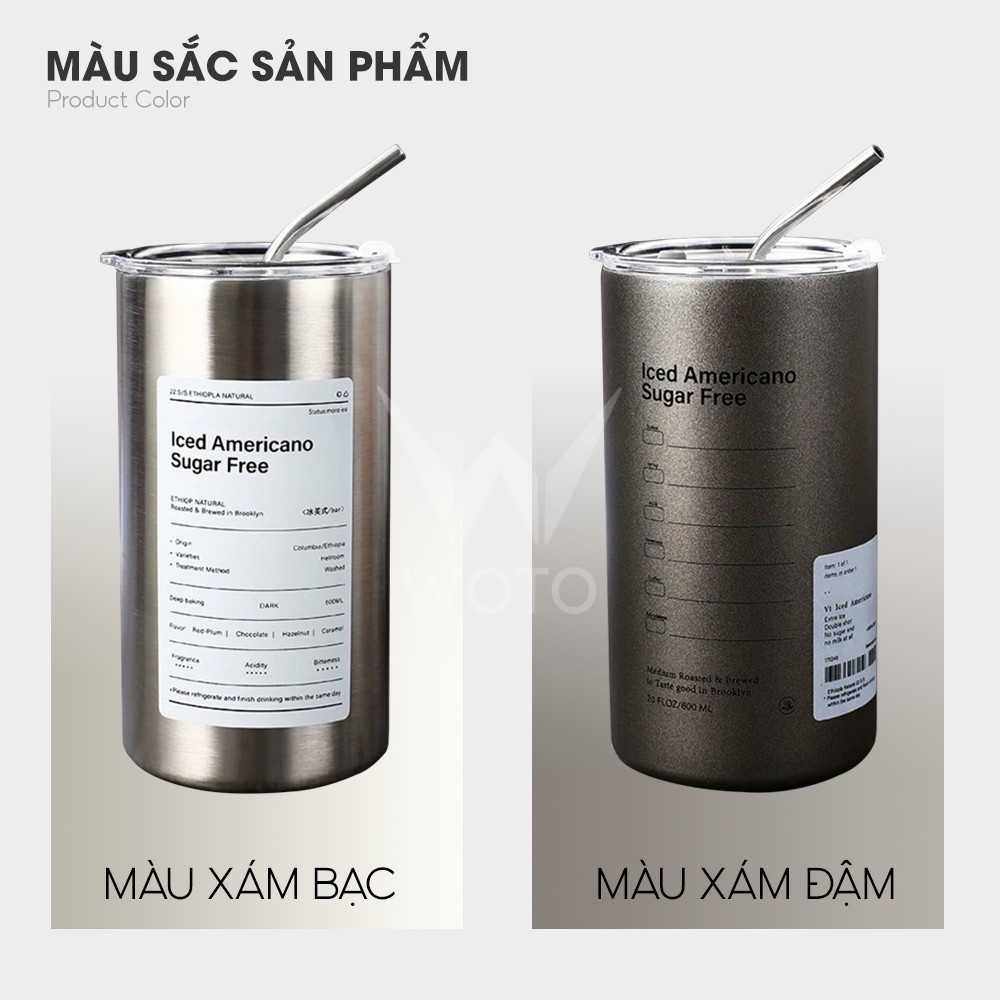 Ly Giữ Nhiệt Iced Americano Inox 304 Thể Tích 600ml - Cốc Nước Giữ Nhiệt Có Ống Hút Tiện Lợi