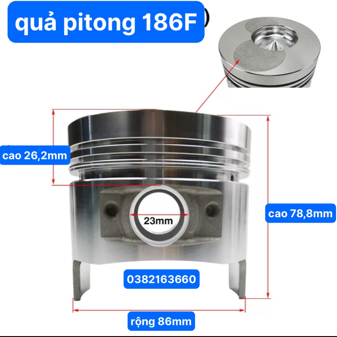 Quả Piston Máy Cày 186f Pít Tông Máy Phát Điện 186f Quả 186f Cao 788mm