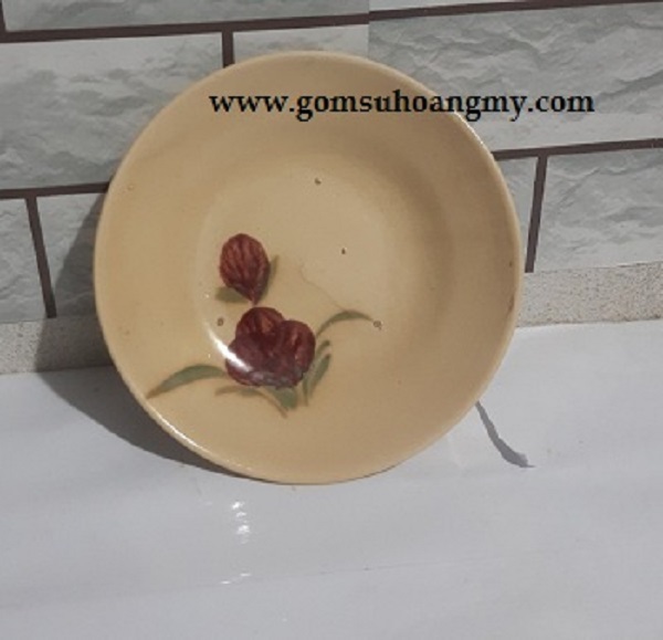Giá rẻ - combo 5 đĩa kiểu xưa hoa đỏ ( hàng sành thô sơ )