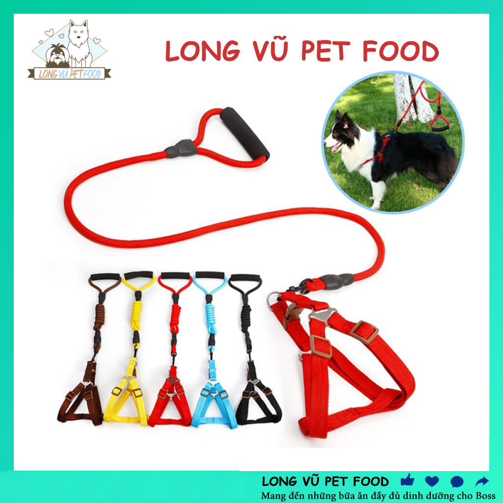 Dây dắt chó, dây dắt mèo kèm yếm ngực tay cầm xốp sợi tròn - Dây dắt thú cưng đi dạo - Long Vũ Pet Food