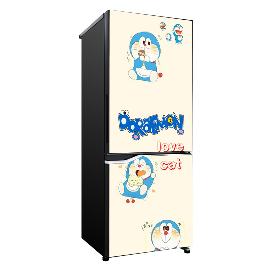[HCM]Decal dán trang trí tủ lạnh mẫu Doraemon - love cat