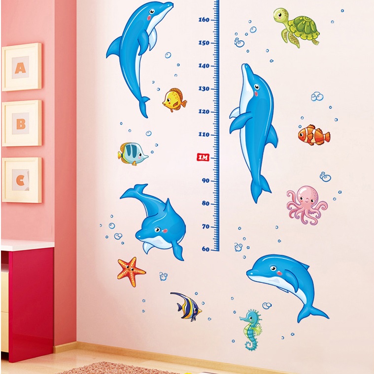Decal dán tường Thước đo cá heo