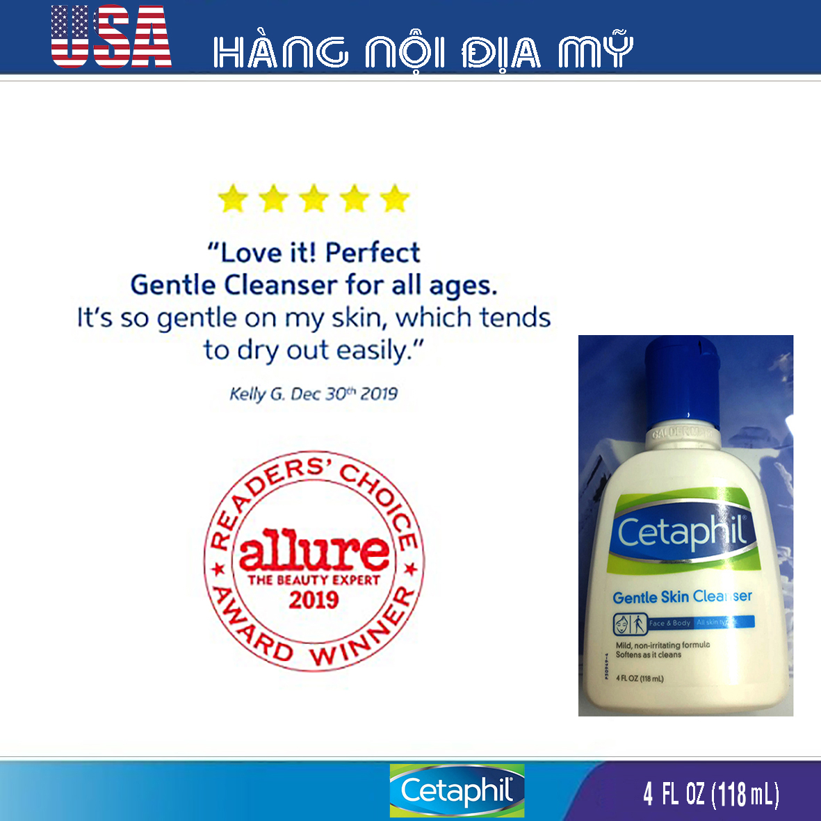 Sữa rửa mặt Cetaphil Gentle Skin Cleanser 118 ml [HÀNG LOẠI 1, CAM KẾT KHÔNG GIẢ, HÀNG NỘI ĐỊA MỸ]