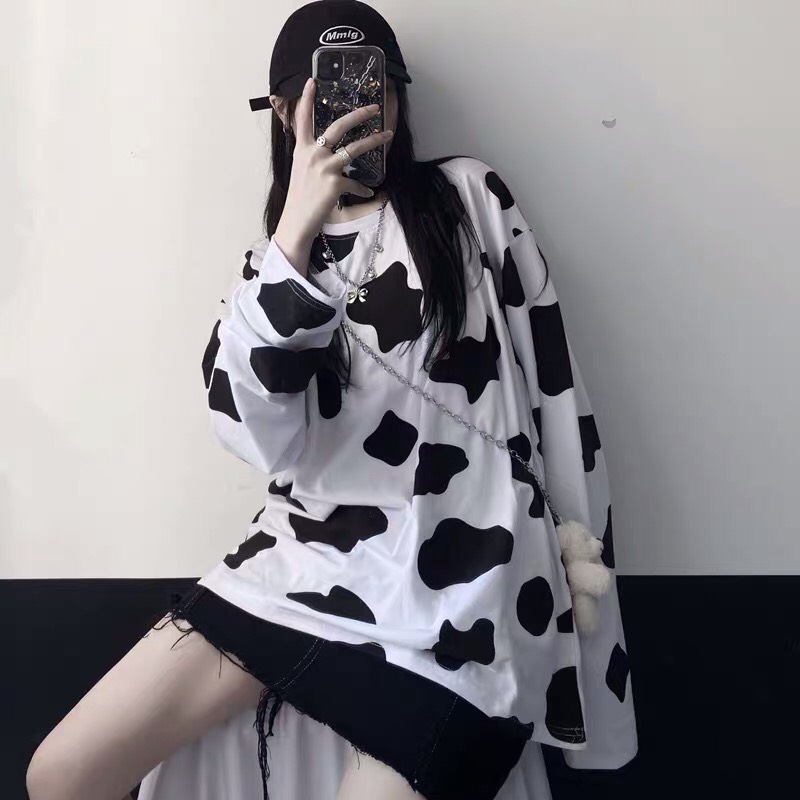 Áo thun nữ from rộng phối loang 3d sữa bò siêu chất hot trend