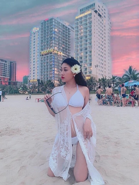 [ Đồ bơi 2 mảnh] Bikini 2 mảnh nữ áo tam giác basic trắng mix quần chip sexy