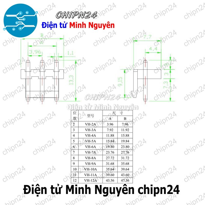 (F305) Header VH3.96 Đực Thẳng (2P/3P/4P/5P/6P/7P/8P/9P/10P/11P/12P 3.96 3.96MM) - [Chọn Loại] - HHH.00229