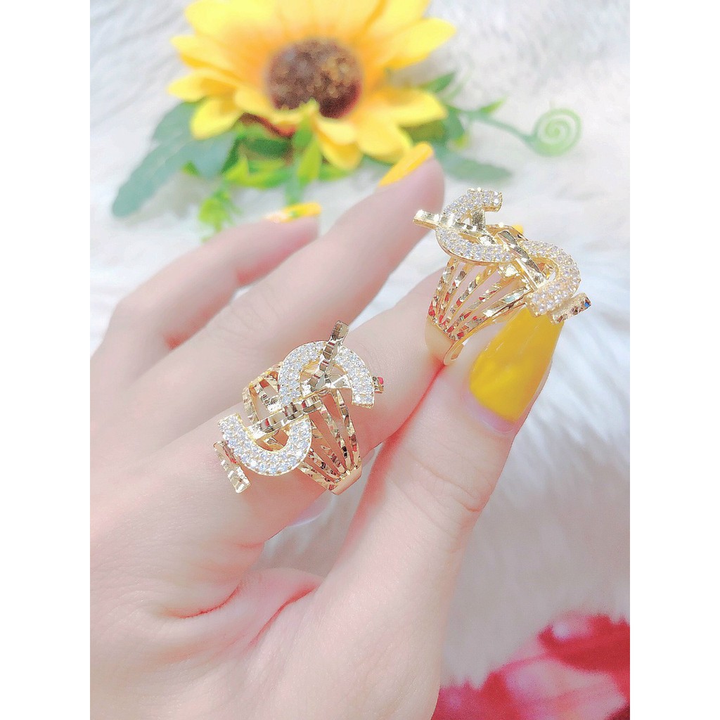 [ N512 } Nhẫn Nữ Mạ Vàng 18K Chữ S Đính Xoàn 005321.12 - Mang đi chơi, đi tiệc đều được - Bền màu - nhẫn nữ đẹp, nhẫn nữ thời trang
