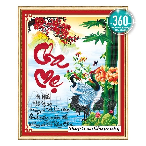 [HCM]Tranh đính đá Cha Mẹ Hạc Trúc 77257 kích thước 60 x 73 cm