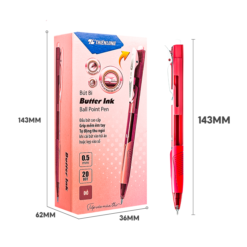 Combo 20 bút bi thiên long TL-095, thế hệ mực GelB nét viết trơn êm và mượt
