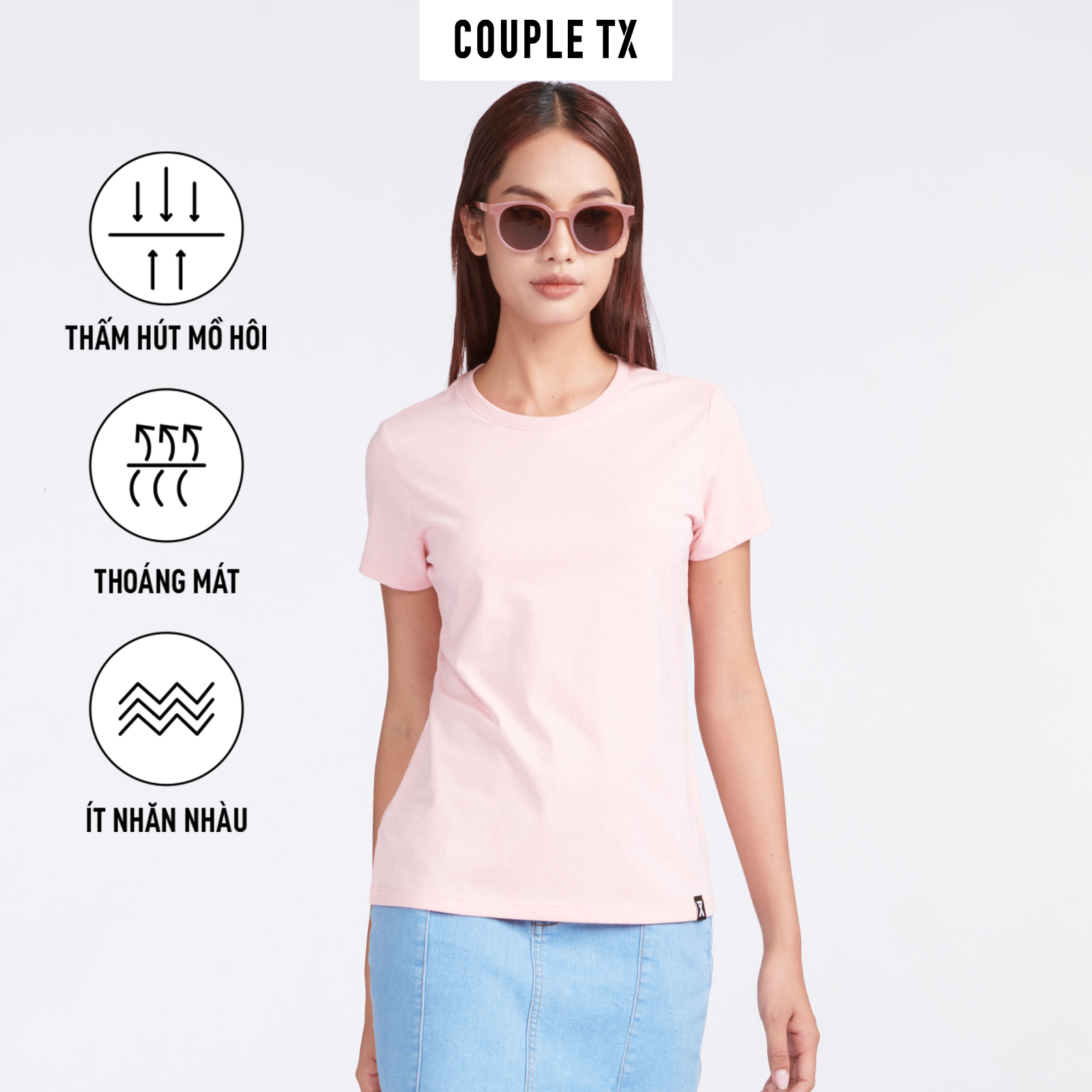 Áo Thun Nữ COUPLE TX -  Áo Thun Trơn Kiểu Basic, Chất Cotton, Cổ Tròn